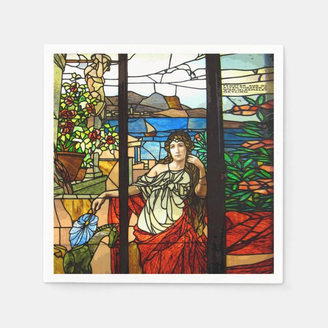 Stained glass look with lady sitting. napkins (Front)