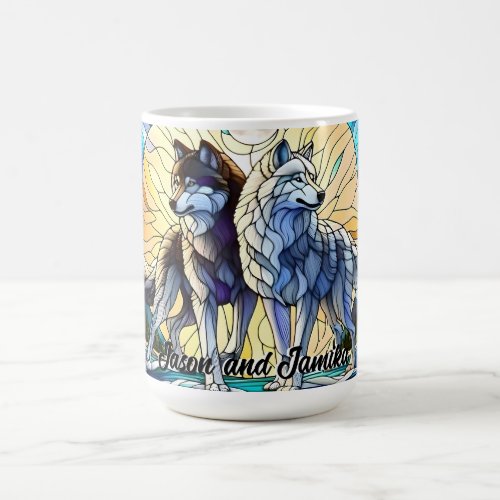 Stained Glass Look Wolf Pair Coffee Mug