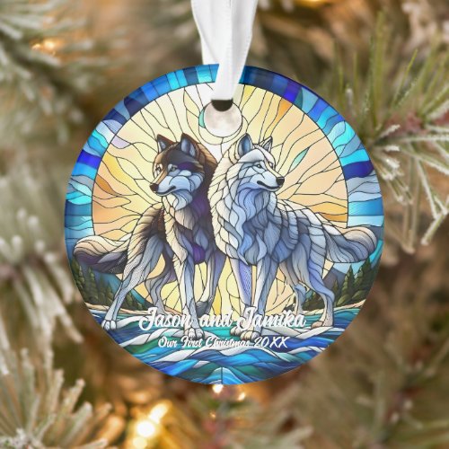 Stained Glass Look Wolf Pair Ornament
