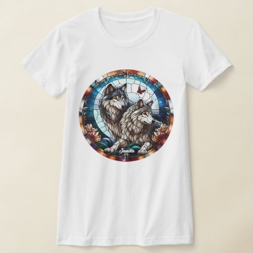 Stained Glass Look Wolf Pair T_Shirt