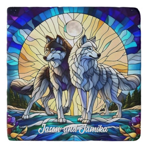 Stained Glass Look Wolf Pair Trivet