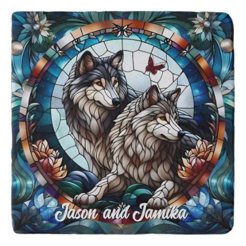 Stained Glass Look Wolf Pair Trivet