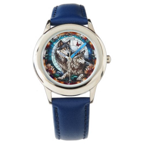 Stained Glass Look Wolf Pair Watch