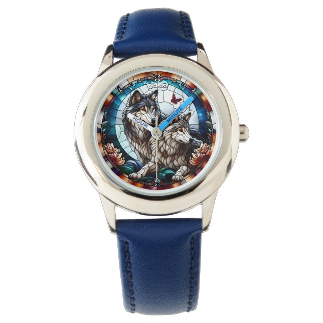 Stained Glass Look Wolf Pair Watch (Front)