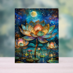 Stained Glass Lotus Blossoms in the Moonlight Acrylic Sign