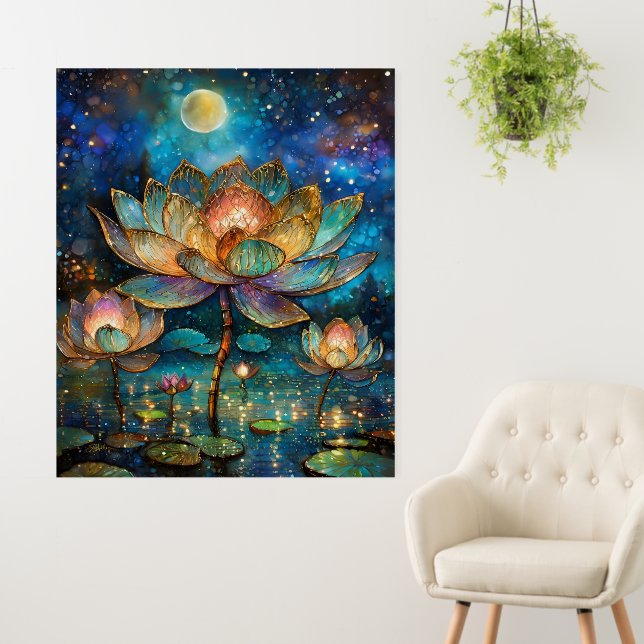 Stained Glass Lotus Blossoms in the Moonlight Foam Board (In Situ (Wall))