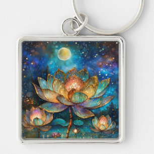 Stained Glass Lotus Blossoms in the Moonlight Keychain