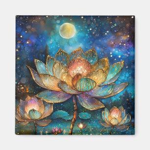 Stained Glass Lotus Blossoms in the Moonlight Magnet
