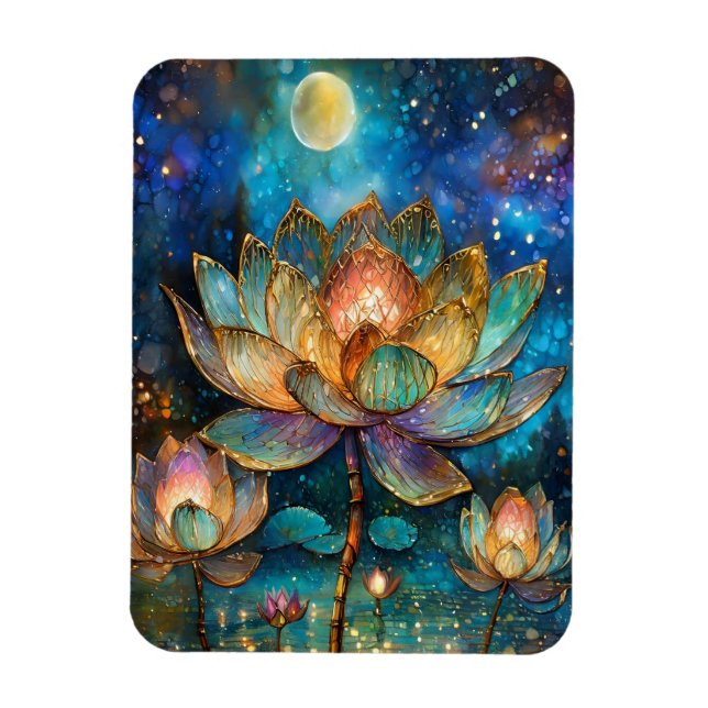 Stained Glass Lotus Blossoms in the Moonlight Magnet (Vertical)