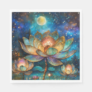 Stained Glass Lotus Blossoms in the Moonlight Napkins