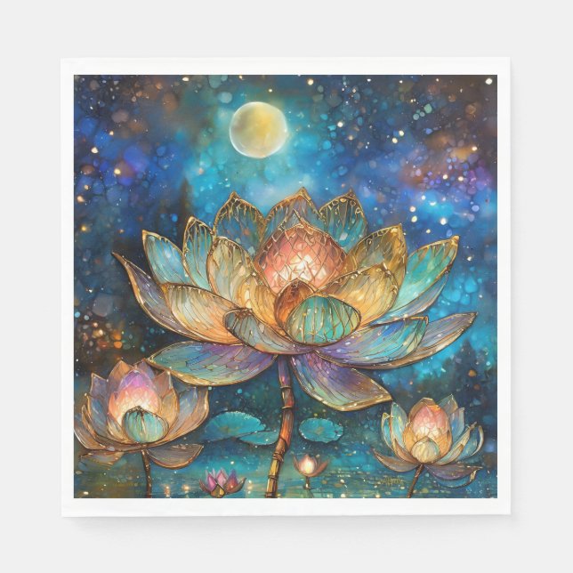 Stained Glass Lotus Blossoms in the Moonlight Napkins (Front)