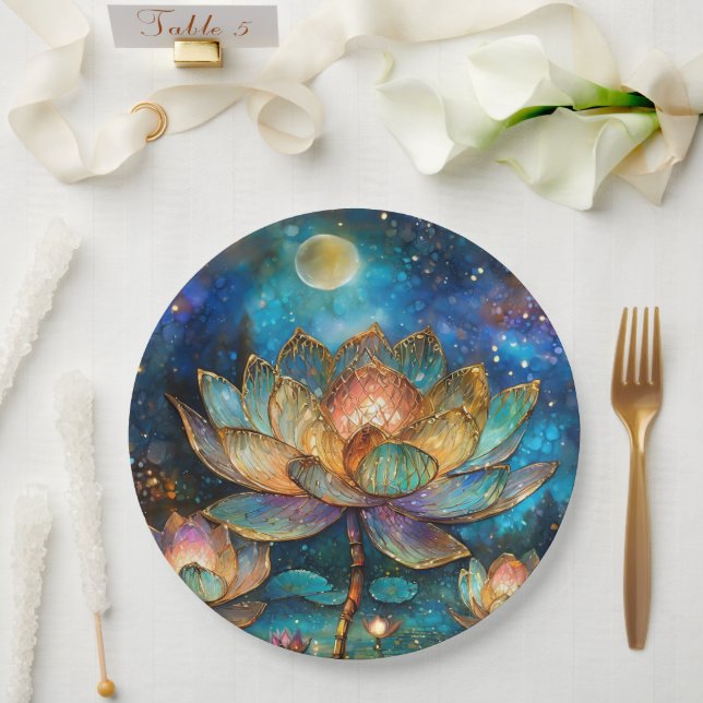 Stained Glass Lotus Blossoms in the Moonlight Paper Plates (Wedding)