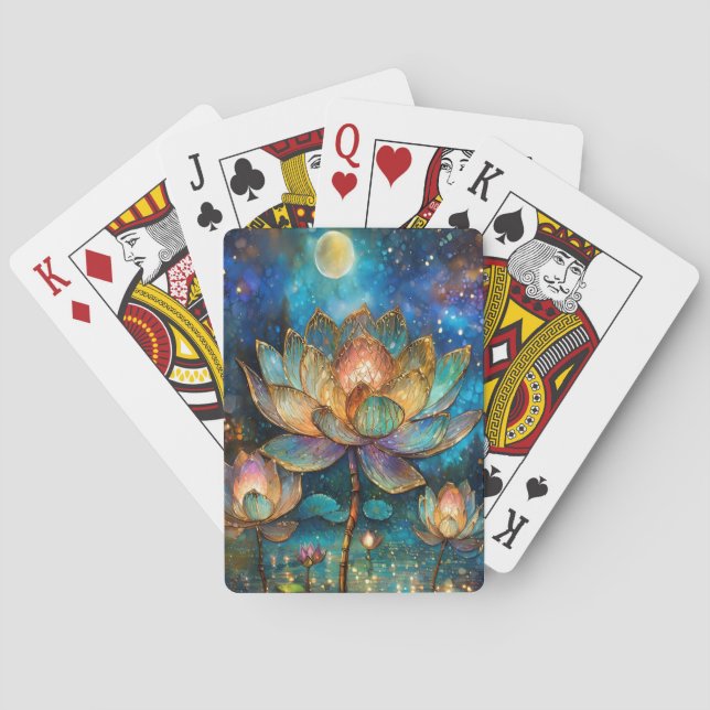 Stained Glass Lotus Blossoms in the Moonlight Poker Cards (Back)