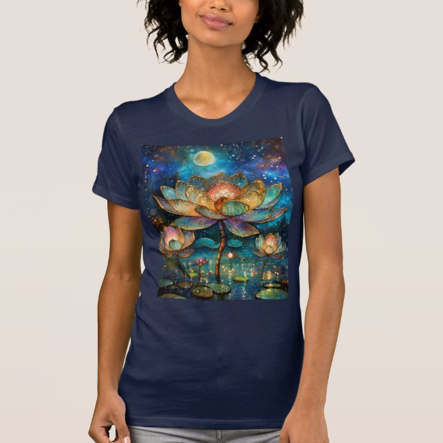 Stained Glass Lotus Blossoms in the Moonlight T-Shirt (Front)