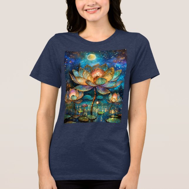 Stained Glass Lotus Blossoms in the Moonlight Tri-Blend Shirt (Front)