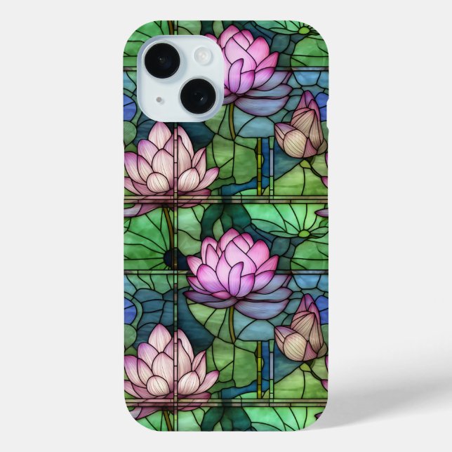 Stained Glass Lotus iPhone 15 Case (Back)