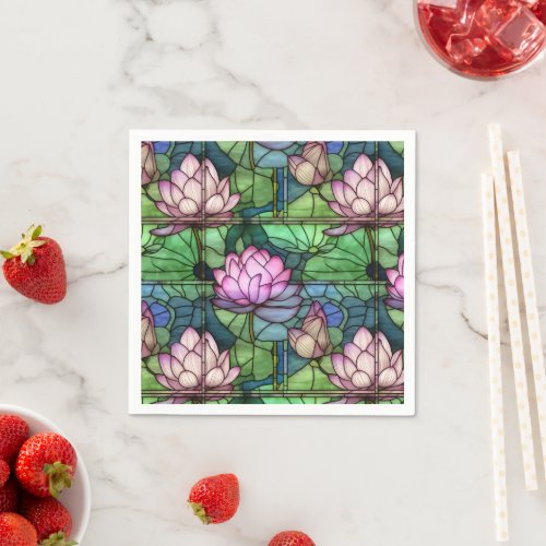 Stained Glass Lotus Paper Napkins