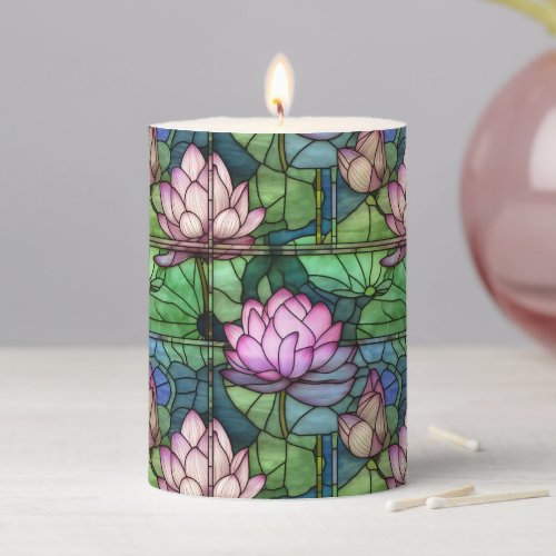 Stained Glass Lotus Pillar Candle