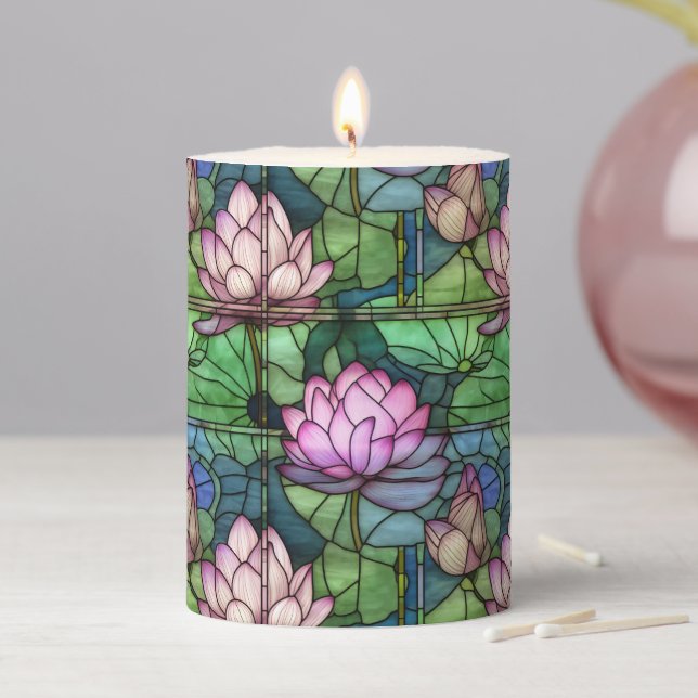 Stained Glass Lotus Pillar Candle (In Situ)