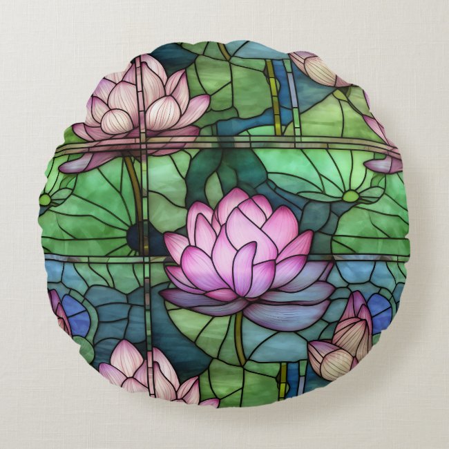 Stained Glass Lotus Round Pillow
