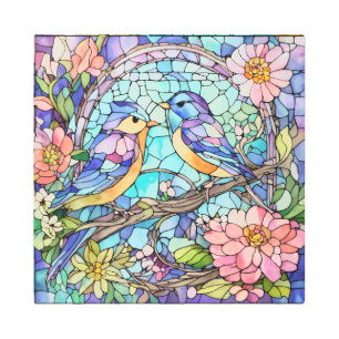 Stained Glass Lovebirds Metal Print