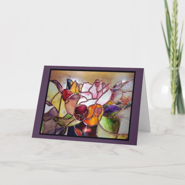 Stained Glass Luxury Flower Greeting Card (Front)