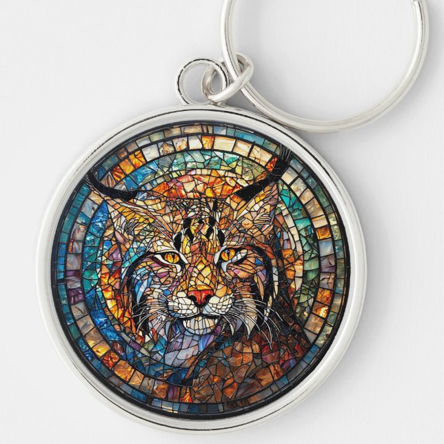 Stained Glass Lynx Portrait Keychain (Front)