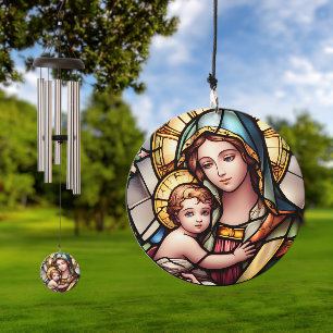 Stained Glass Madonna and Child Wind Chime