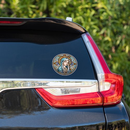 Stained Glass Madonna Round Car Decal