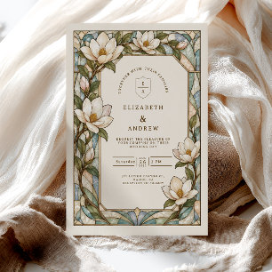 Stained Glass Magnolia Wedding Invitation