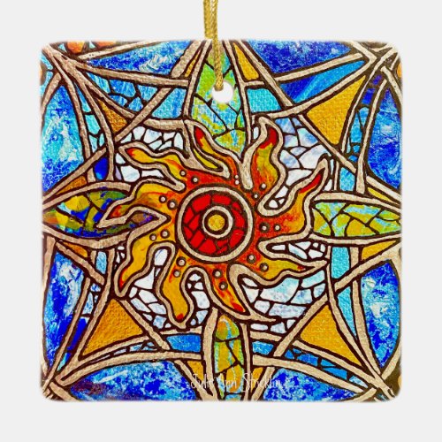 Stained Glass Mandala 40_27 by Julie Ann Stricklin Ceramic Ornament