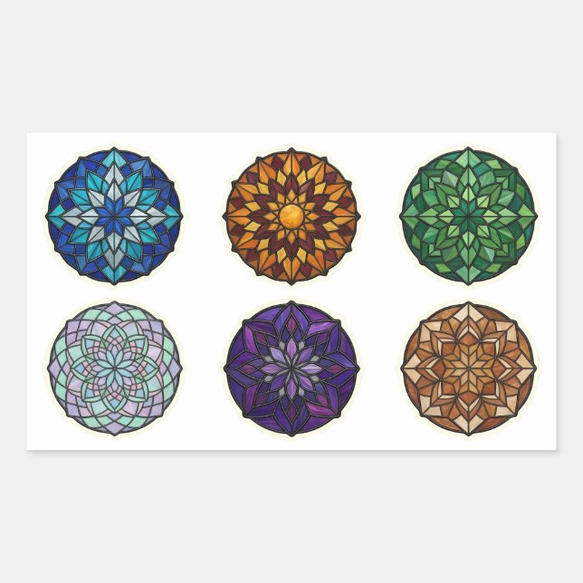 Stained Glass Mandala Ornaments Rectangular Sticker (Front)