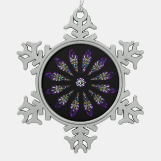 Stained Glass Mandala Pewter Snowflake Ornament