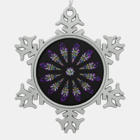 Stained Glass Mandala Pewter Snowflake Ornament