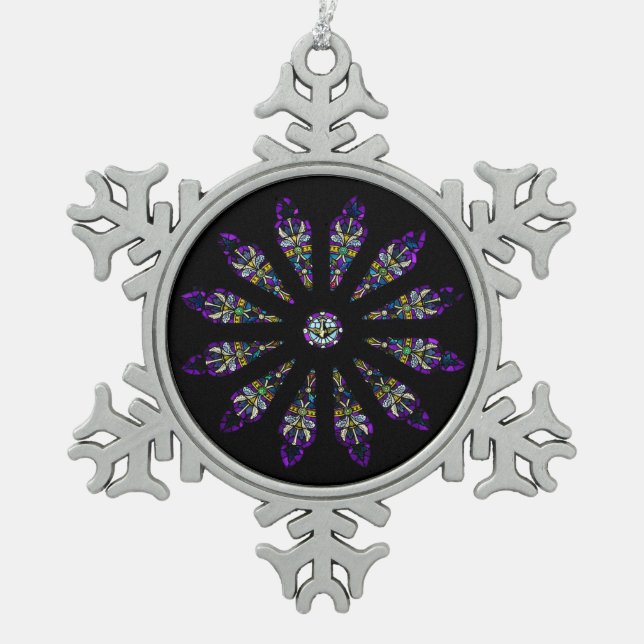 Stained Glass Mandala Pewter Snowflake Ornament (Front)
