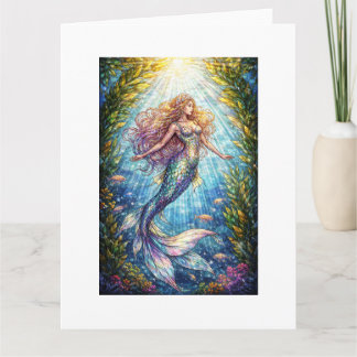 Stained-Glass Mermaid: A mermaid Holiday Postcard