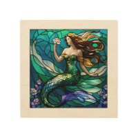 Stained glass mermaid admiring a flower