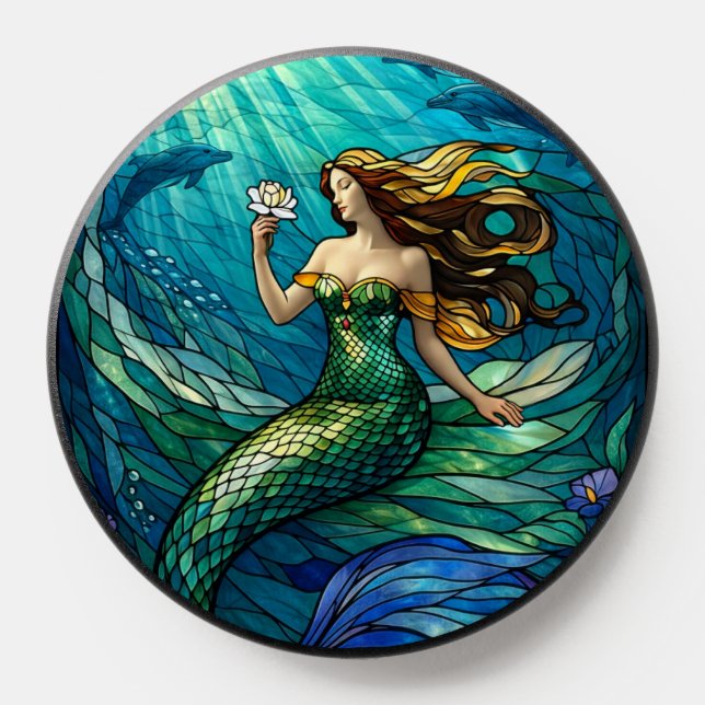 Stained Glass Mermaid Art PopSocket (Popsocket)