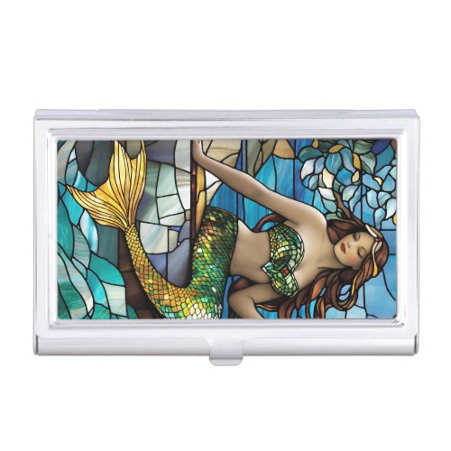 Stained glass mermaid  business card case