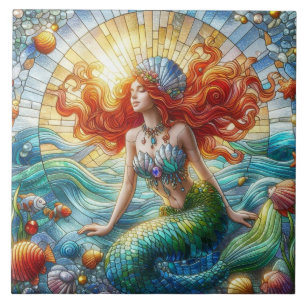 Stained Glass Mermaid Ceramic Tile