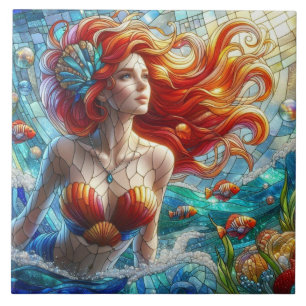 Stained Glass Mermaid Ceramic Tile