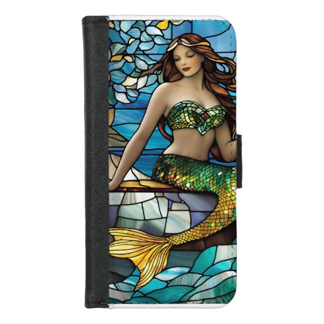 Stained glass mermaid  iPhone wallet case (Front)