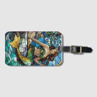 Stained glass mermaid luggage tag