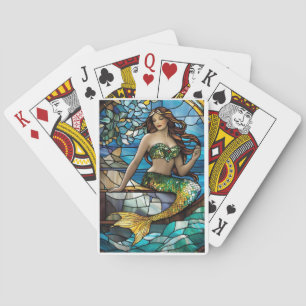 Stained glass mermaid poker cards