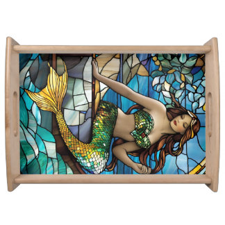 Stained glass mermaid serving tray