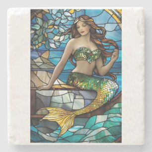 Stained glass mermaid stone coaster