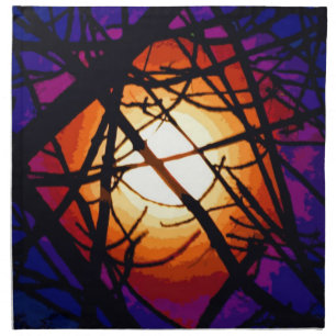 Stained Glass Moon Abstract Cloth Napkin