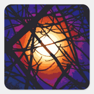 Stained Glass Moon Abstract Square Sticker