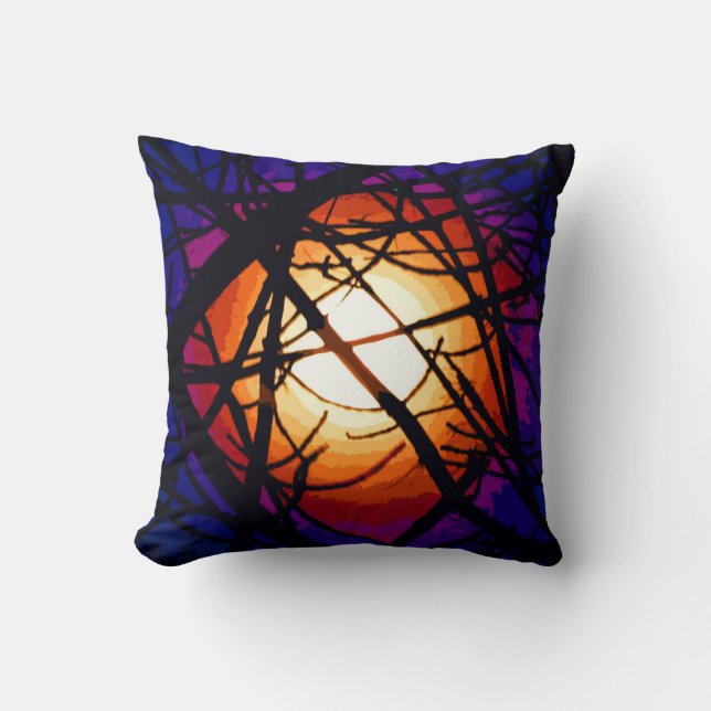Stained Glass Moon Abstract Throw Pillow (Front)