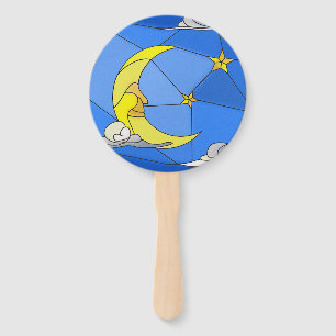 Stained Glass Moon, Stars, and Clouds Hand Fan